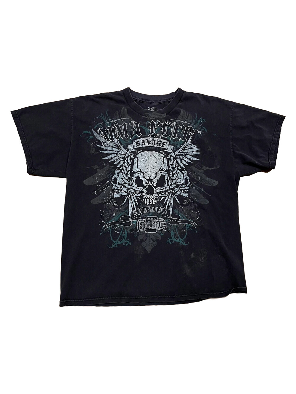 Vintage Y2K MMA Elite Fighter Skull Cross Grunge Tribal Goth Shirt XL